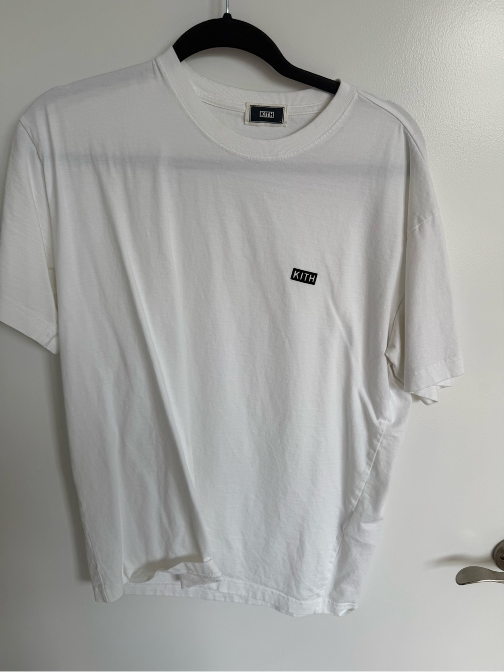 Kith White Short Sleeve Tee with Small Black Logo Patch